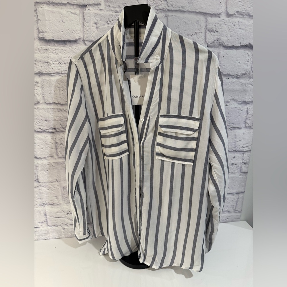 Olivia Gray Women's Striped Button Down Shirt - Black and White M